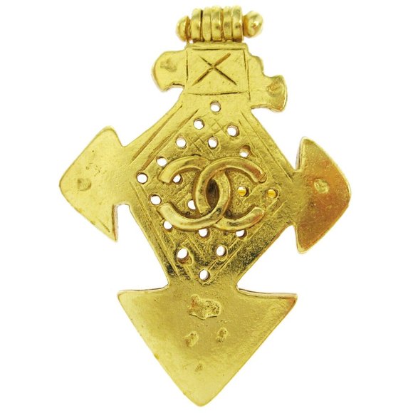 CHANEL CC Logos Brooch Pin Corsage Gold - Picture 1 of 8